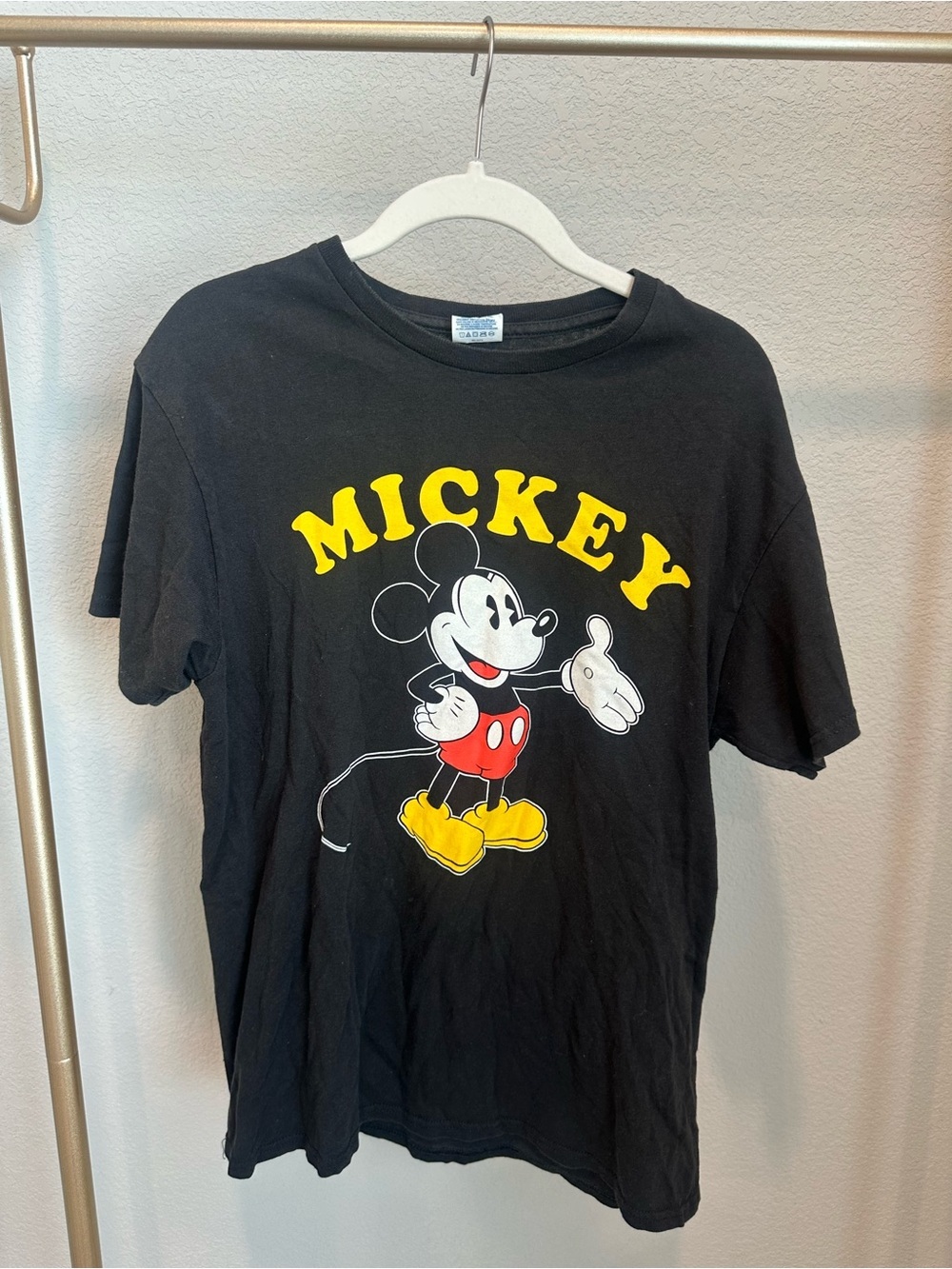 Vintage Black Mickey Graphic Tee with Yellow & Red Accents
